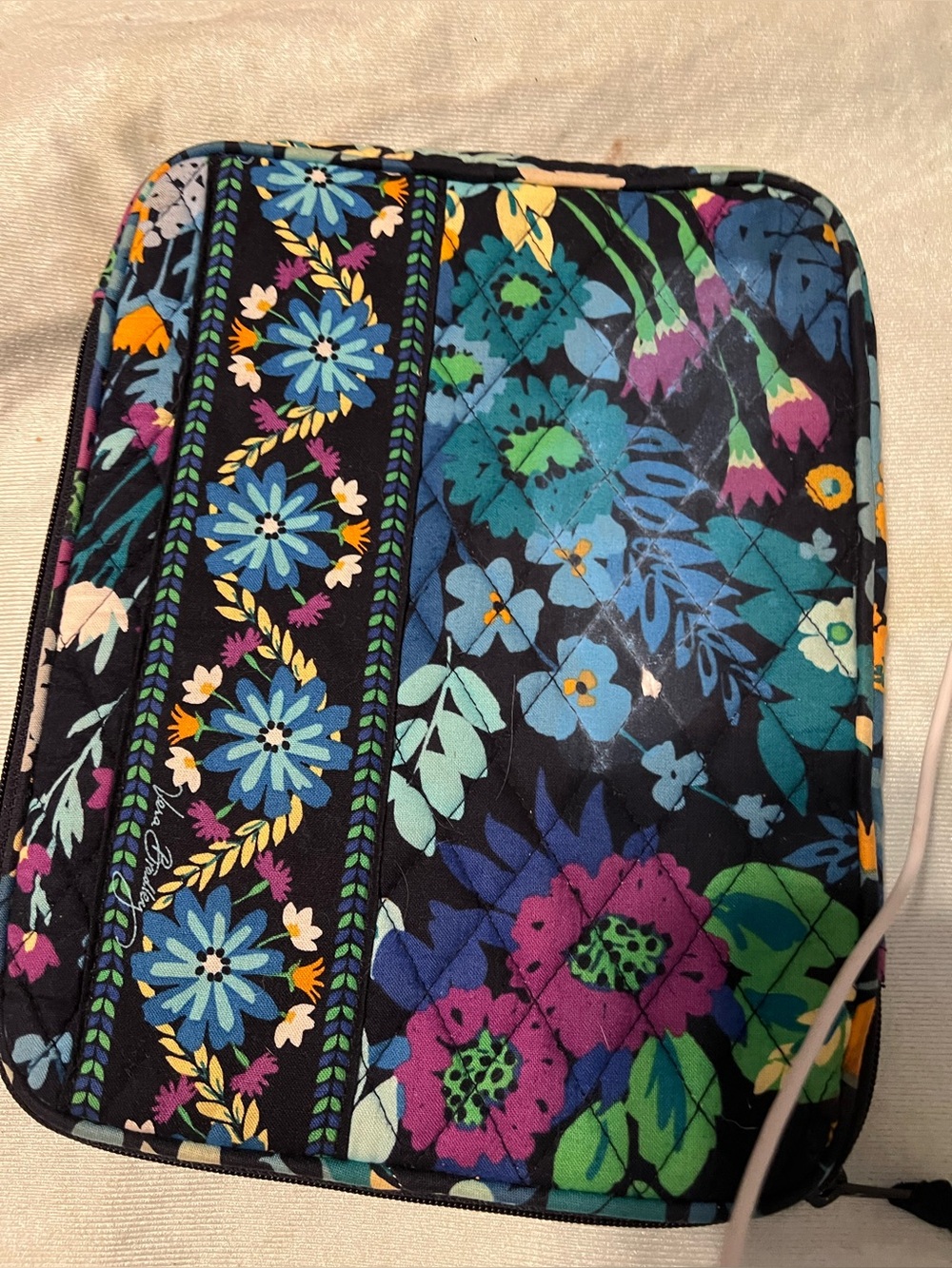 Vera Bradley Navy Floral Tablet Sleeve with Teal, Yellow & Purple Accents - Picture 6 of 7